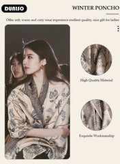 Two Tone Womens Shawl Wraps, 60 * 185cm Cashmere Shawl, Scarf Wrap for Evening Dress, Winter Thick Warm Knitted Scarf Blanket, Front-Open Poncho Cape for Traveling, Wedding Party, Home, Office