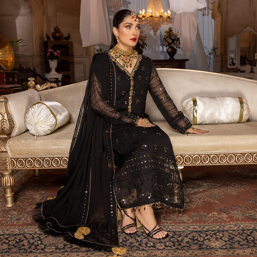 Merakish Luxury Chiffon Embroidered’22 – MERKI-C-V2-D1 – Black Orchid