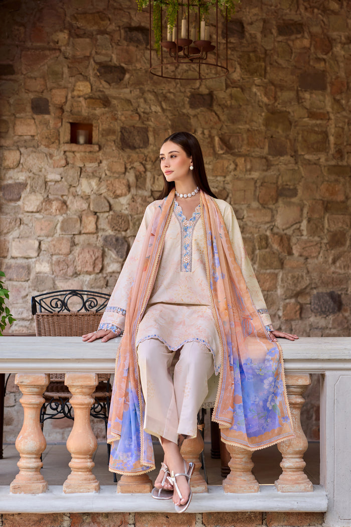 Baroque – Farasha Sorine Embroidered Lawn Unstitched 3Pc Suit BFL26- Peachy Charm