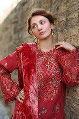 Rang Rasiya Embroidered Karandi Suit With Velvet Plush Shawl Unstitched 3 Piece D-02 Cold Brew – Winter Collection