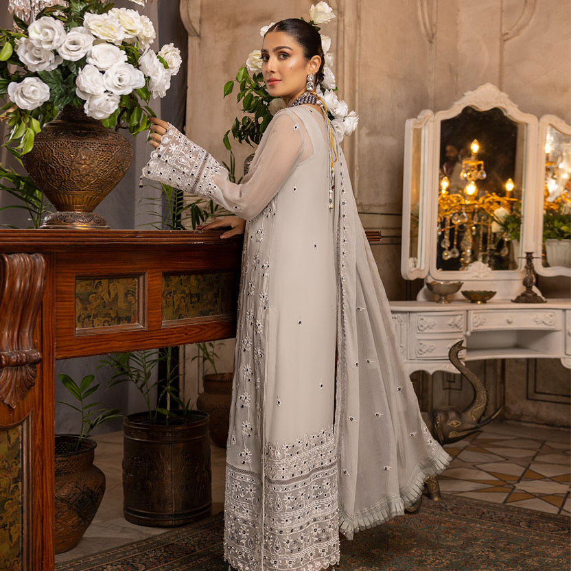Merakish Luxury Chiffon Embroidered’22 – MERKI-C-V2-D3 – Cloud Gray
