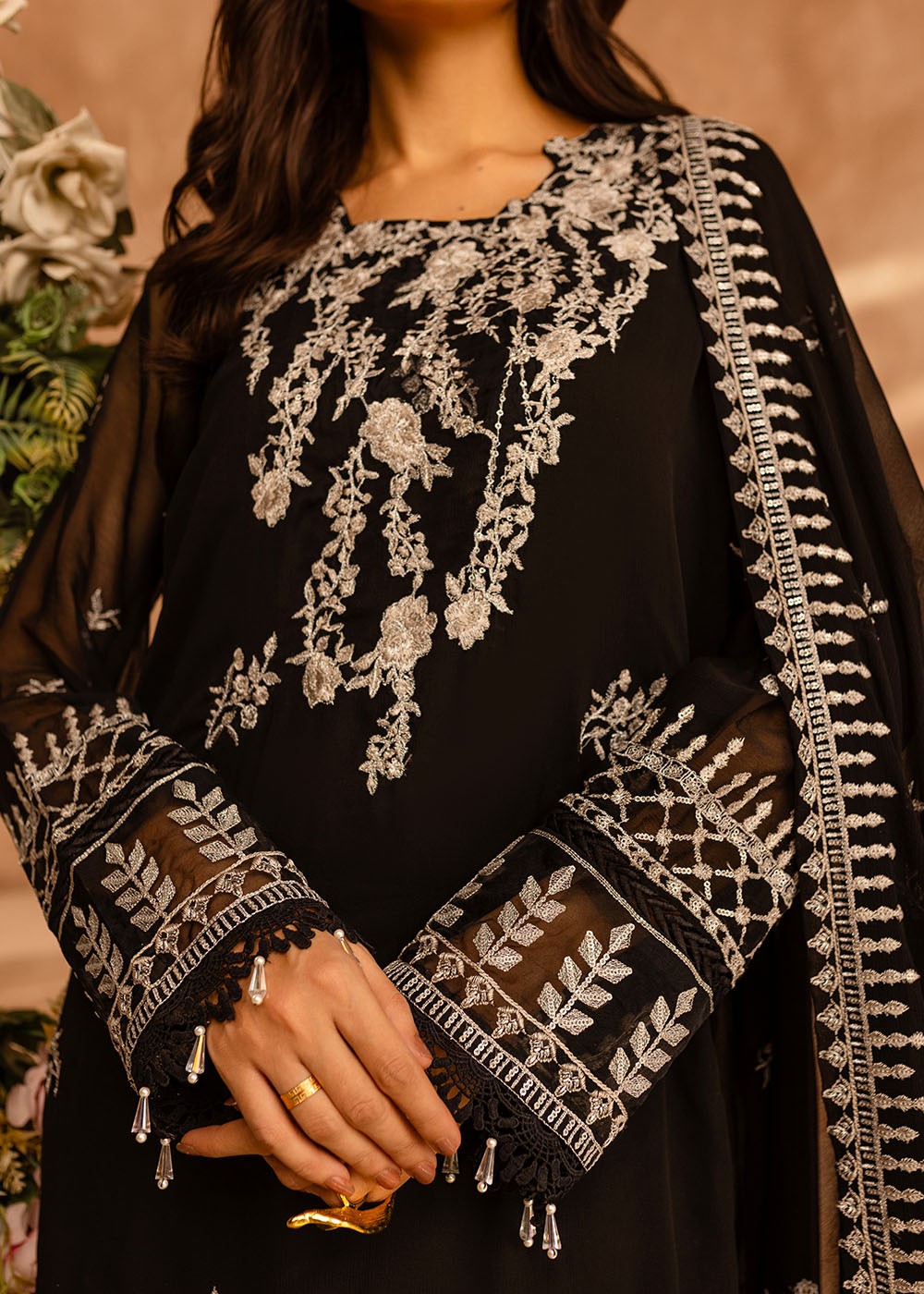 Shireen Lakdawala Embroidered Chiffon Suits Unstitched 3 Piece ST25SL SL-C-V10- Pitch black