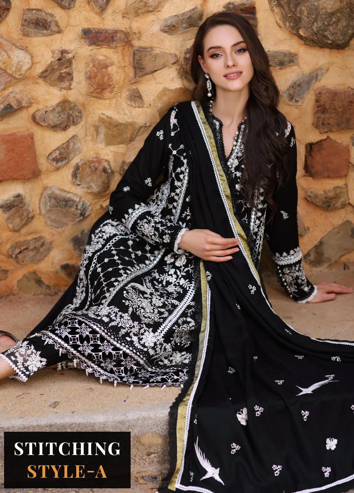 Noor By Saadia Asad Embroidered Linen Suits Unstitched 3 Piece NSA23WS D1 – Winter Collection