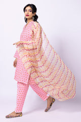 Khaadi Dyed Embroidered Cotton Jacquard | Top Bottoms Dupatta – AJ22301-Pink