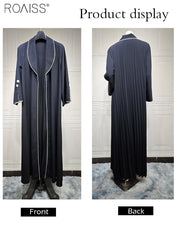 Fashionable Elegant Cardigan Abaya for Women Lapel Long Sleeve Back Pleated Muslim Cardigan Coat Women's Daily Commuting Formal Occasions Long Skirt Coat Black
