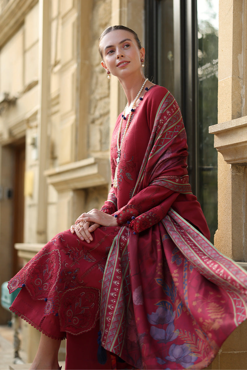 Rang Rasiya Embroidered Karandi Suit With Herringbone Shawl Unstitched 3 Piece D-10 Mocha – Winter Collection