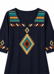 Zecotex Women's Traditional Embroidered Cotton Maxi Dress - 100% Pure Natural Cotton, Breathable Summer Jalabiya in Navy Blue