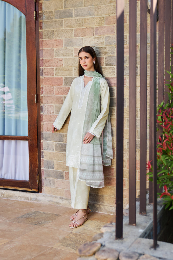 Baroque – Farasha Sorine Embroidered Lawn Unstitched 3Pc Suit BFL26- Sage Mist