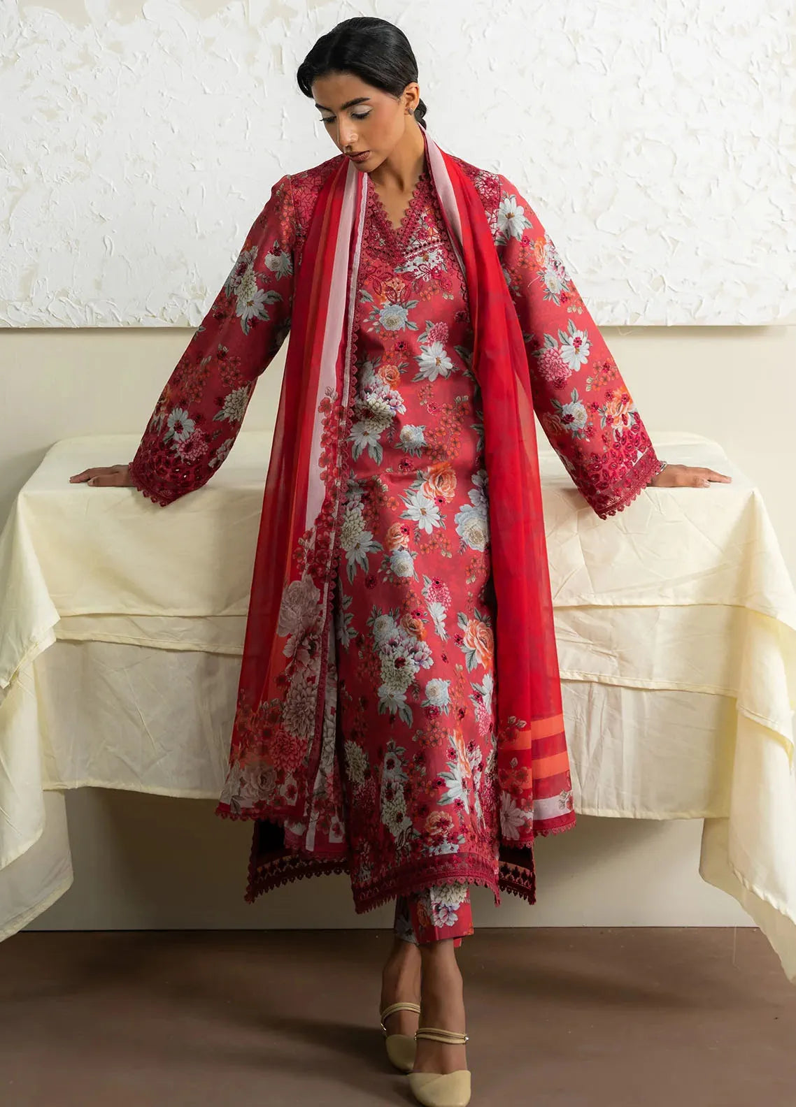 The Bare Minimum by Ayzel Embroidered Lawn Suit Unstitched 3 Piece AAF25BM D-07 Honey Rose – Summer Collection