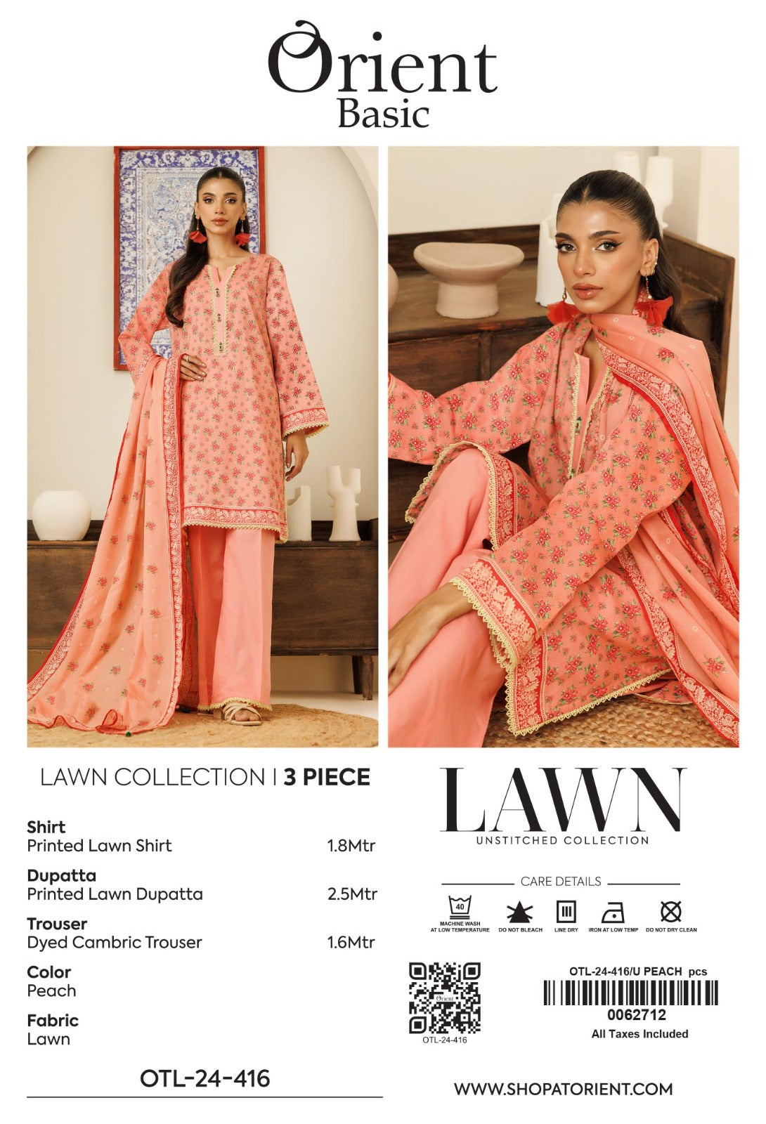 Orient Luxury Prints 3pc Un-stitched Summer Collection’26 – OTL-24-416