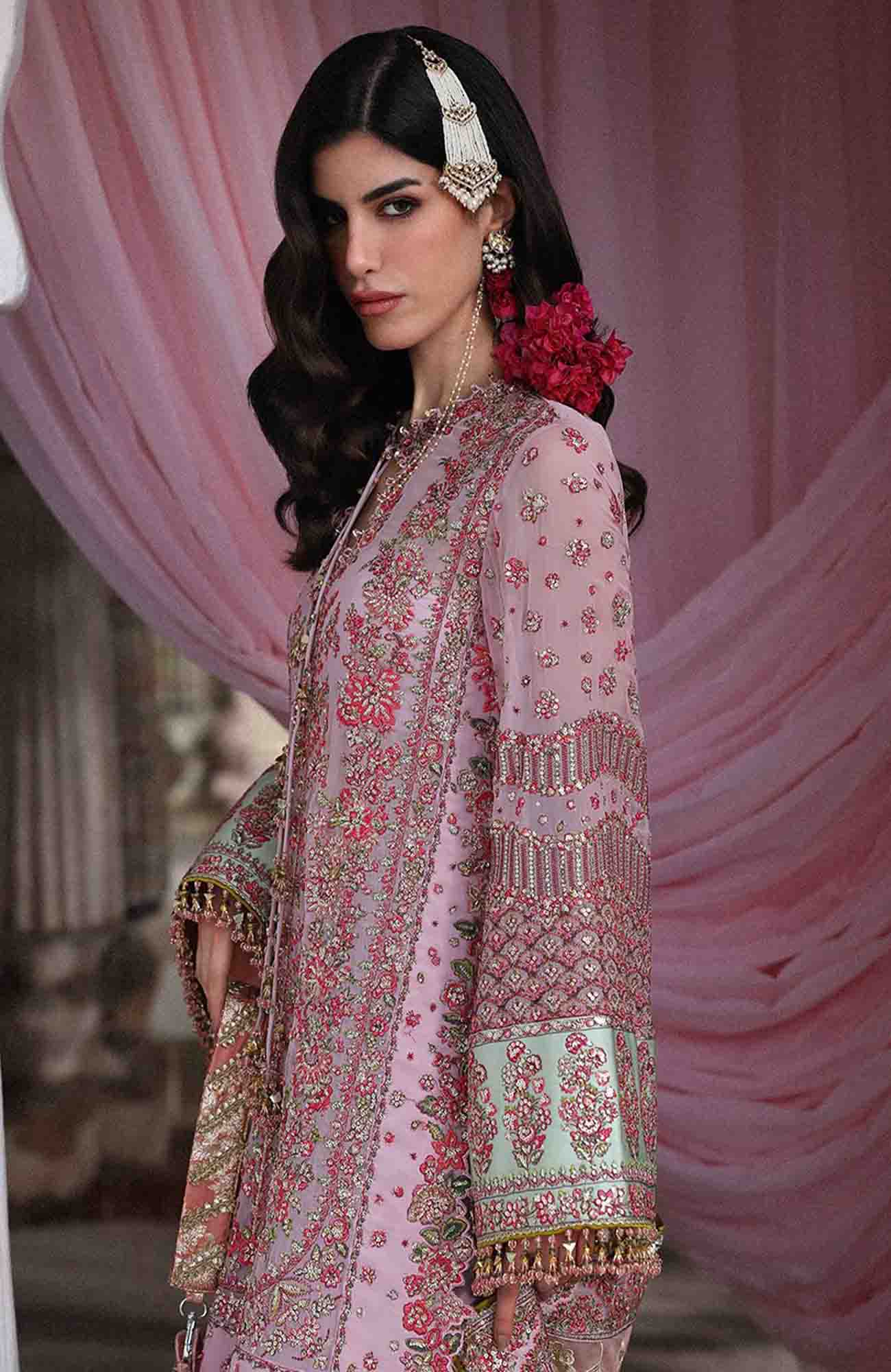 Festive by Hussain Rehar Unstitched Korean Raw Silk Embroidered 3 Piece Suit - HRFSTF4- Rukhsaar - Festive Collection