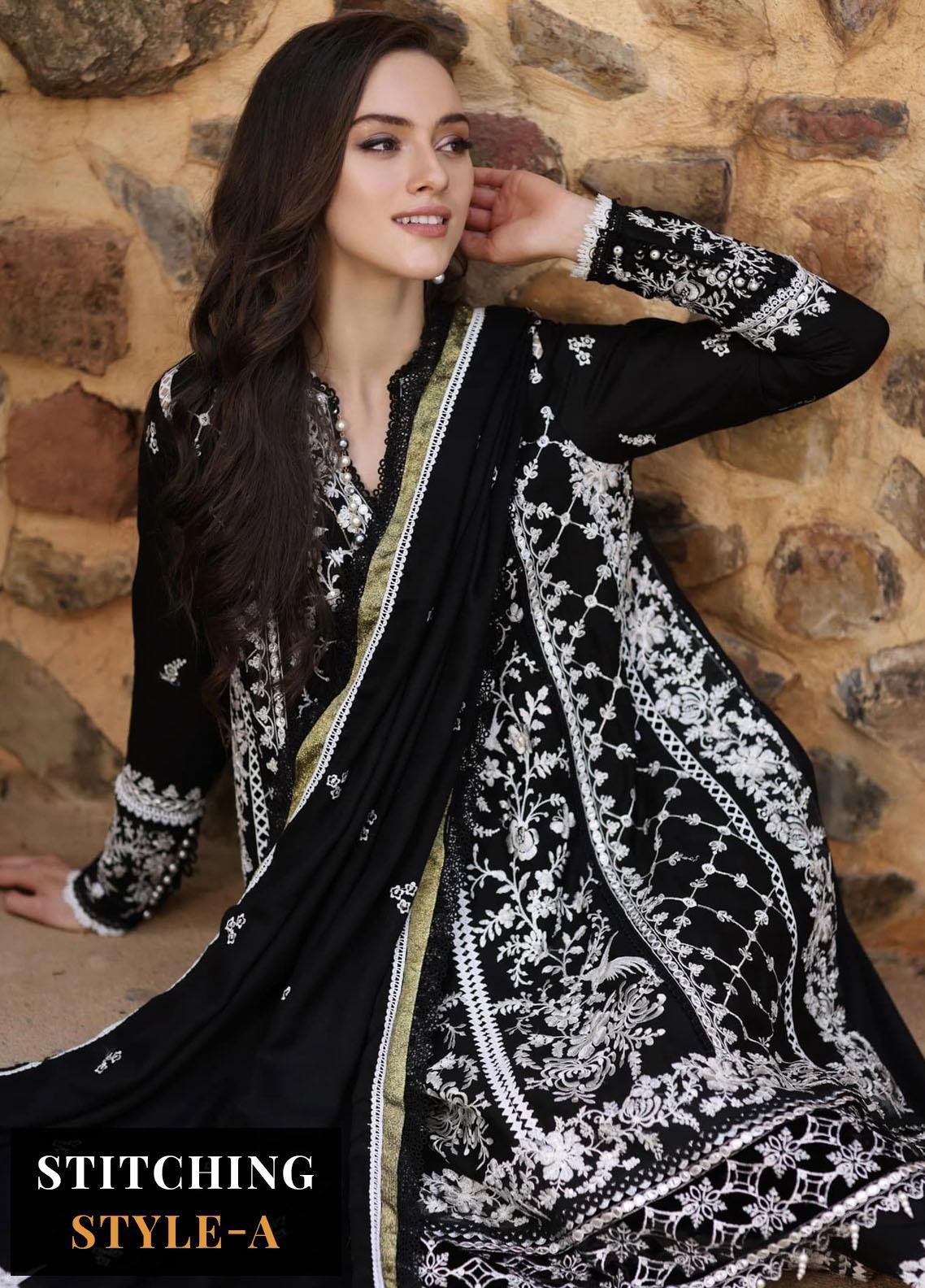 Noor By Saadia Asad Embroidered Linen Suits Unstitched 3 Piece NSA23WS D1 – Winter Collection