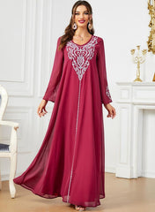 Women Embroidered V Neck Jalabiya with Hijab