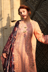 Rang Rasiya Embroidered Karandi Suit With Velvel Plush Shawl Unstitched 3 Piece D-03 Latte – Winter Collection