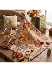 Women Unstitched Fabric for Jalabiya & Kandura – Premium Cotton Terracotta & Amber Floral Arabic Dress Material