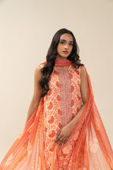 Beechtree Unstitched Embroidered Lawn 3 Piece Suit – CORAL – Summer Collection