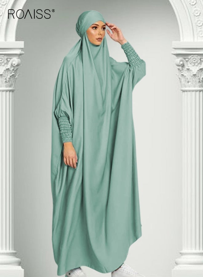 Women One Piece Full Coverage Abaya with Attached Hijab, Solid Loose Batwing Sleeve Muslim Prayer Dress, Soft Flowy Modest Kaftan Robe, ASuitable for Daily
