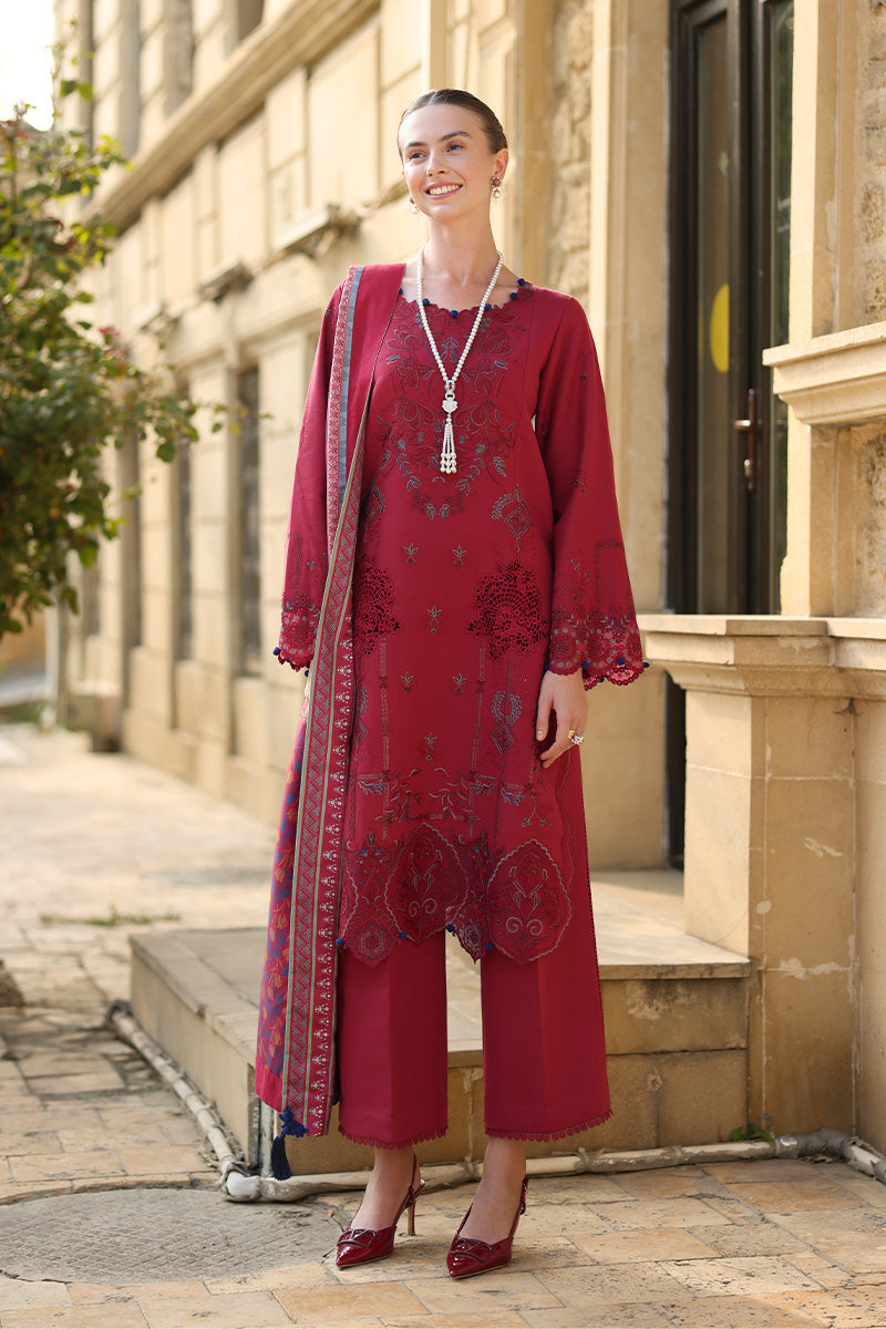 Rang Rasiya Embroidered Karandi Suit With Herringbone Shawl Unstitched 3 Piece D-10 Mocha – Winter Collection