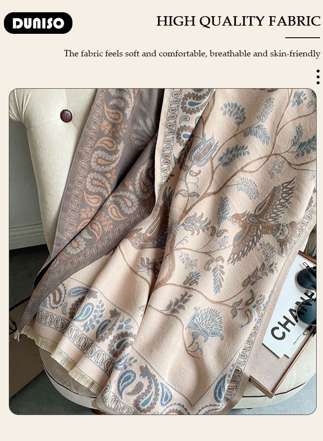 Two Tone Womens Shawl Wraps, 60 * 185cm Cashmere Shawl, Scarf Wrap for Evening Dress, Winter Thick Warm Knitted Scarf Blanket, Front-Open Poncho Cape for Traveling, Wedding Party, Home, Office