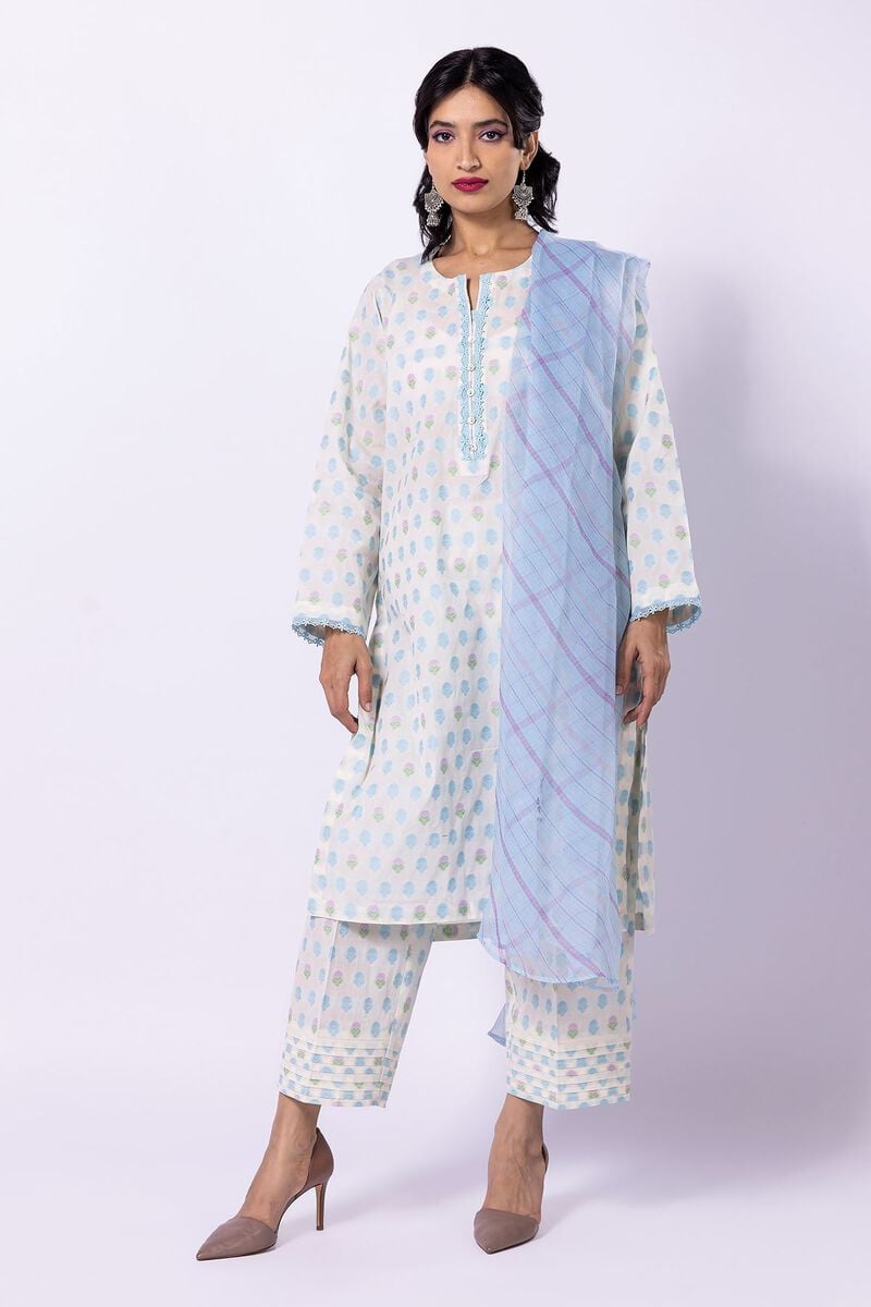 Khaadi Dyed Embroidered Cotton Jacquard | Top Bottoms Dupatta – AJ22303A-White