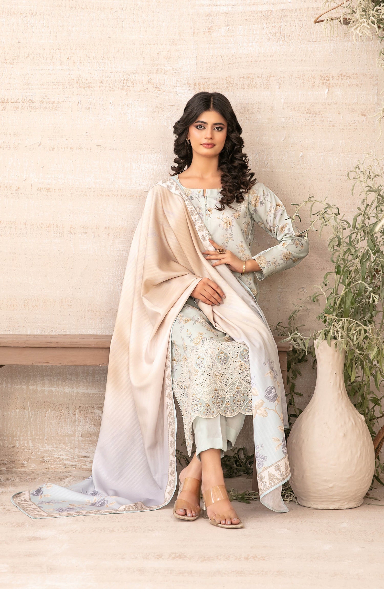 Tawakkal Fabrics Embroidered Zari Viscose Unstitched 3 Piece Suit – D-4881 – TF25SHAM – Light Grey – Winter Collection