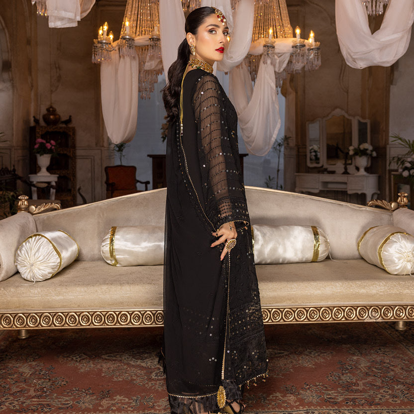 Merakish Luxury Chiffon Embroidered’22 – MERKI-C-V2-D1 – Black Orchid