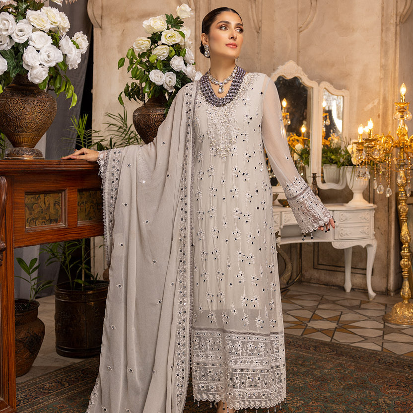 Merakish Luxury Chiffon Embroidered’22 – MERKI-C-V2-D3 – Cloud Gray
