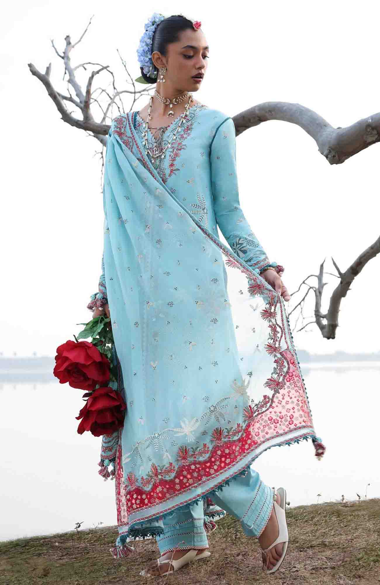 Kala Bagh By Hussain Rehar Unstitched Luxury Lawn Embroidered 3 Piece Suit - HRKBLXL-02- Sepher- Summer Collection
