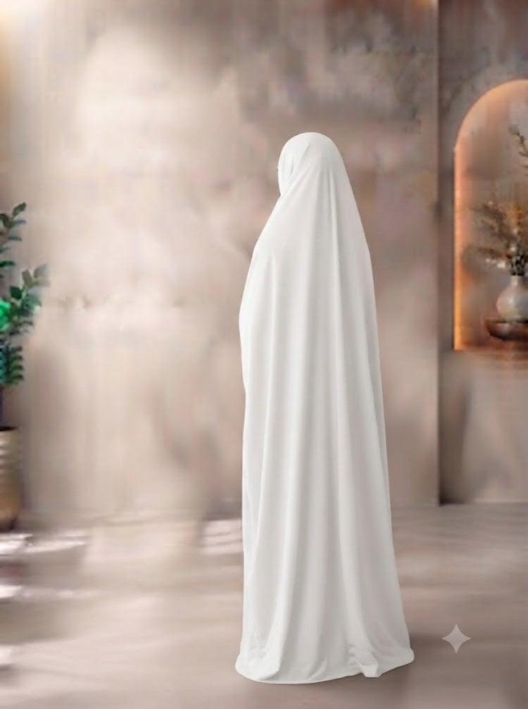 One Piece Islamic prayer dress women with long sleeve - Prayer Clothes for Women - Namaz Prayer Dress Abaya For women - Jilbab 1 piece, Umrah essentials for women - Prayer set Salah Dress, Namaz Wear White Color