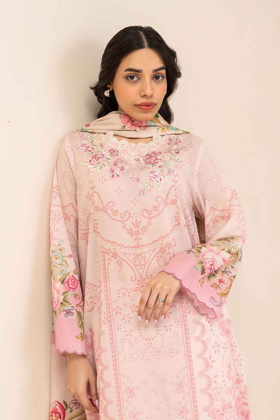 Beechtree Unstitched Embroidered Lawn 3 Piece Suit – ROSE MIST – Summer Collection