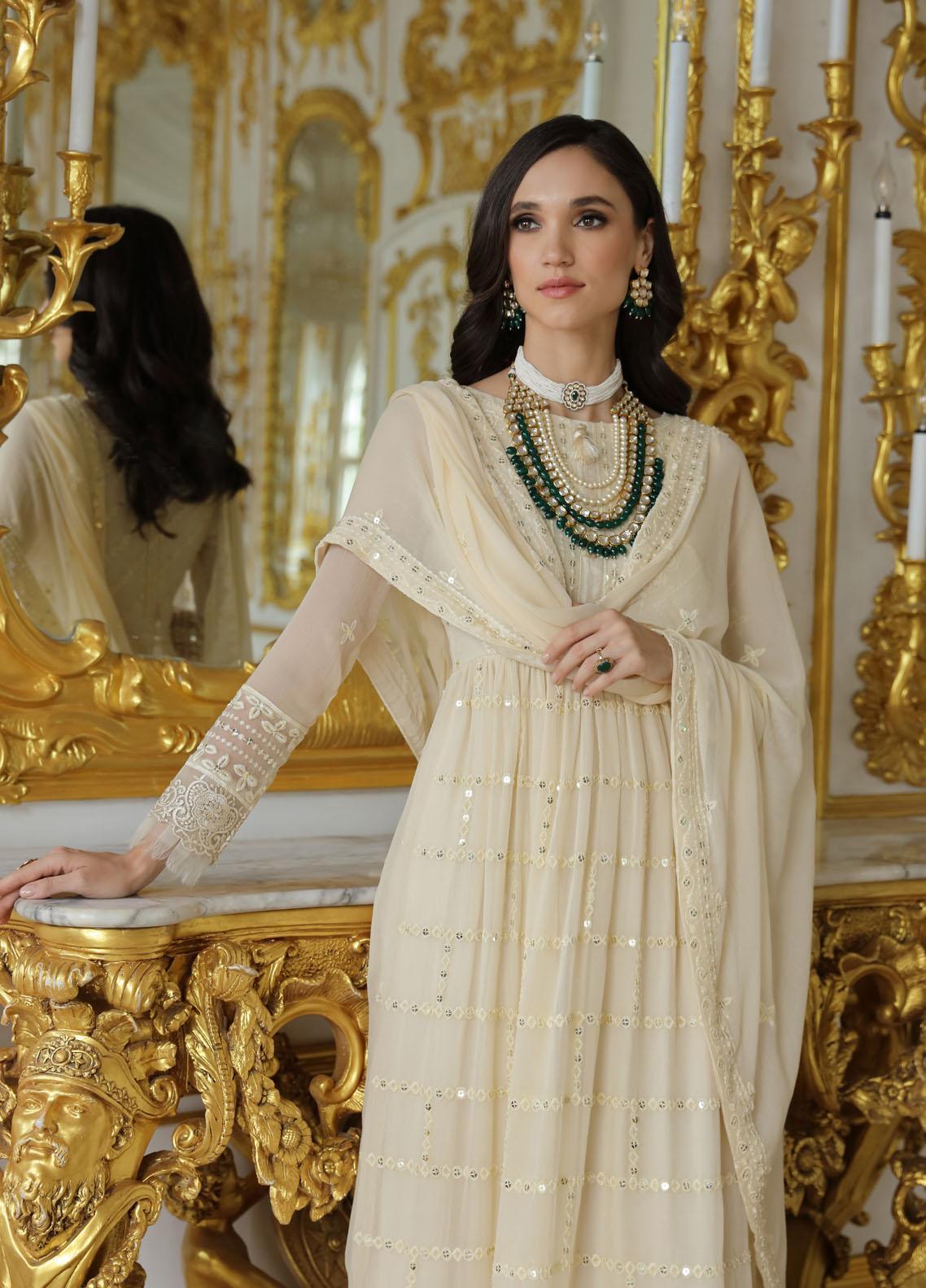 Merakish Luxury Chiffon Embroidered’23 – ST23-V9-MK Dove White