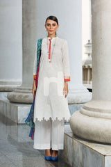 41907224-Blended Crinkle Chiffon &amp; Slub Lawn – White Printed 2PC