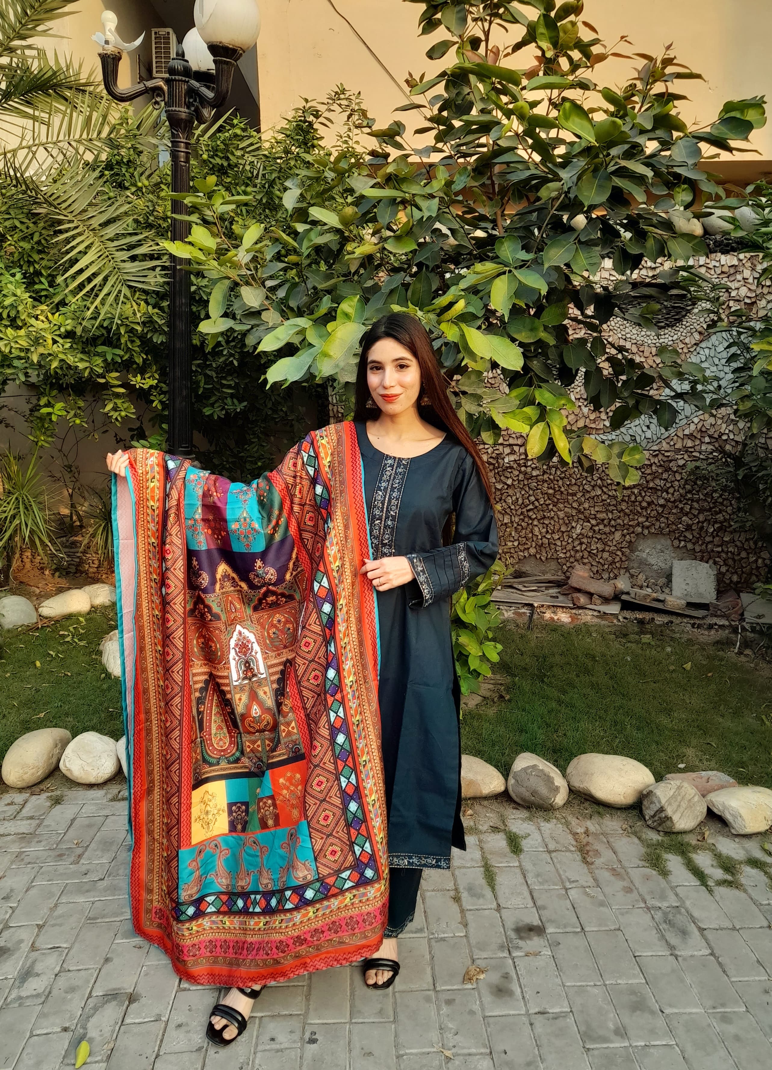 Pure Khaddar with Embroided lace, neckline, sleeves and border