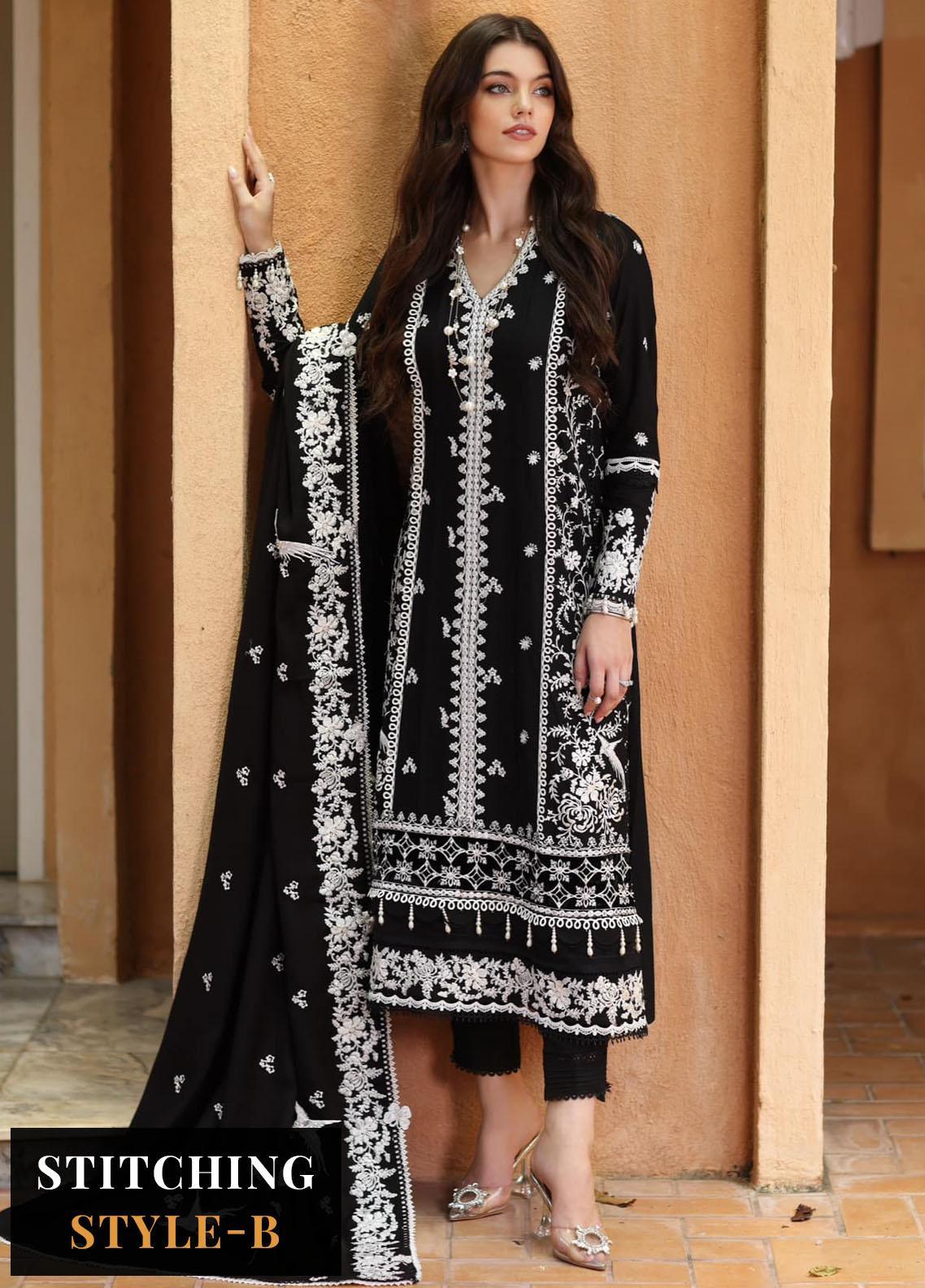 Noor By Saadia Asad Embroidered Linen Suits Unstitched 3 Piece NSA23WS D1 – Winter Collection