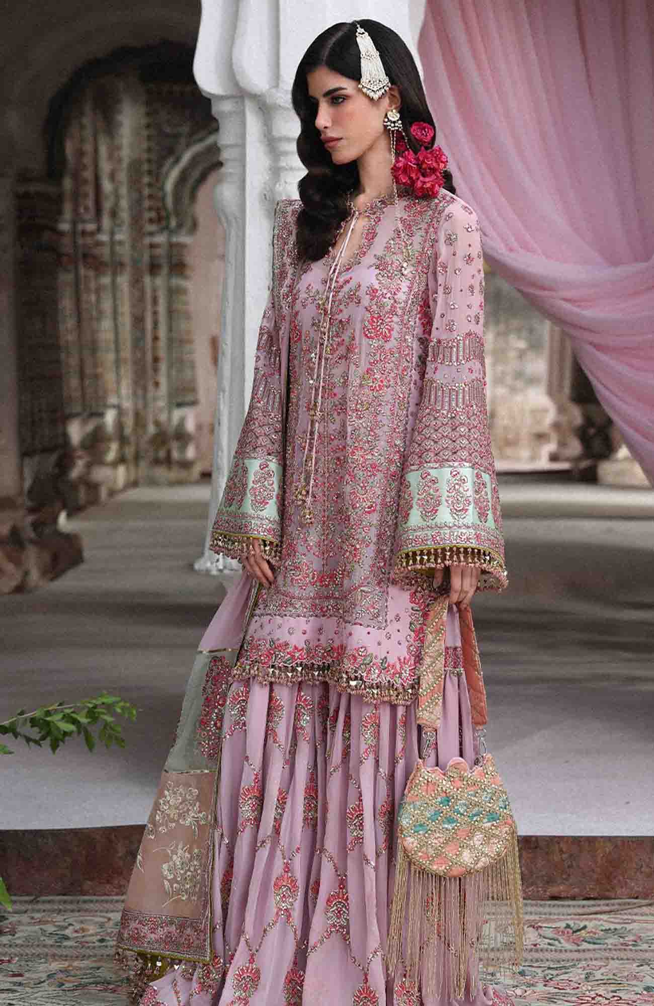 Festive by Hussain Rehar Unstitched Korean Raw Silk Embroidered 3 Piece Suit - HRFSTF4- Rukhsaar - Festive Collection
