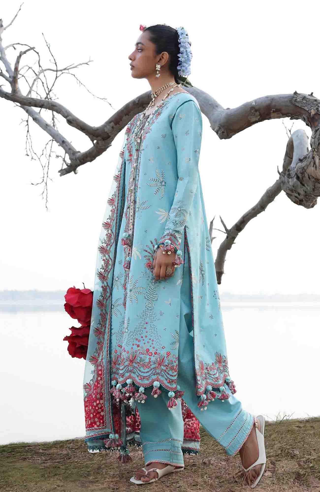 Kala Bagh By Hussain Rehar Unstitched Luxury Lawn Embroidered 3 Piece Suit - HRKBLXL-02- Sepher- Summer Collection