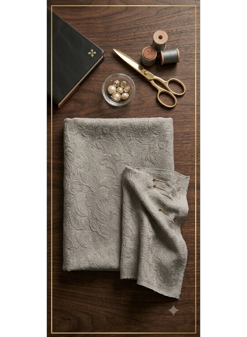 Women Unstitched Fabric for Jalabiya & Kandura – Premium Textured Embossed Taupe Floral Arabic Dress Material