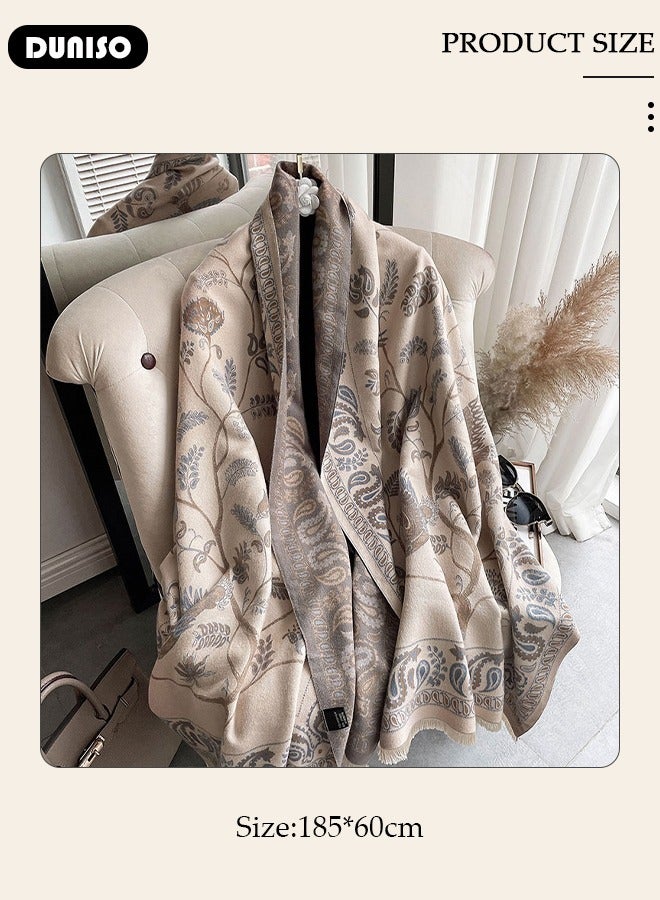 Two Tone Womens Shawl Wraps, 60 * 185cm Cashmere Shawl, Scarf Wrap for Evening Dress, Winter Thick Warm Knitted Scarf Blanket, Front-Open Poncho Cape for Traveling, Wedding Party, Home, Office