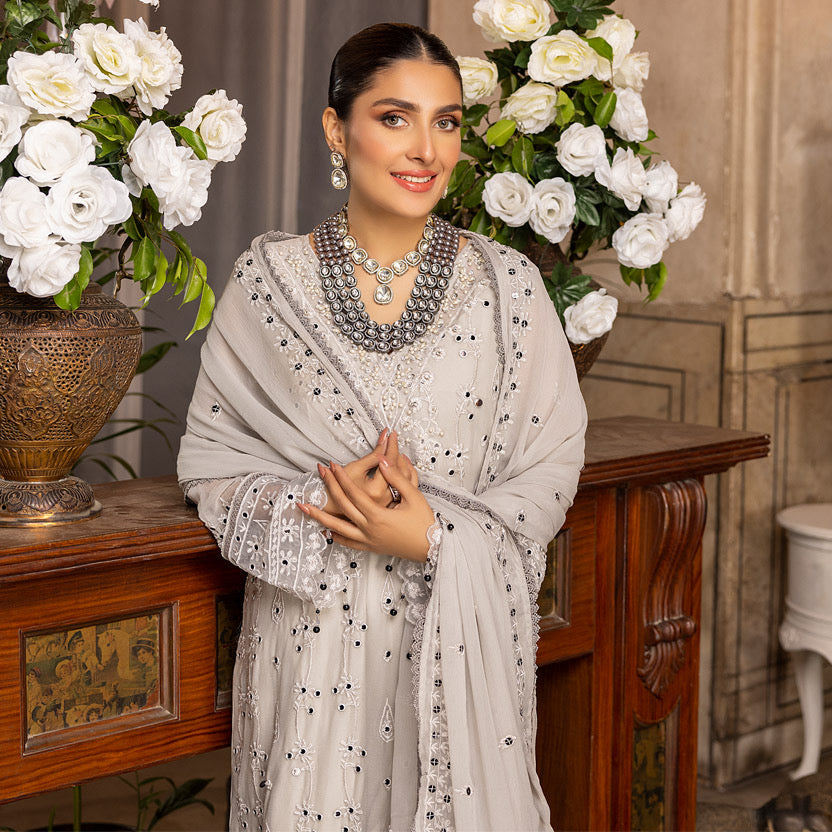 Merakish Luxury Chiffon Embroidered’22 – MERKI-C-V2-D3 – Cloud Gray