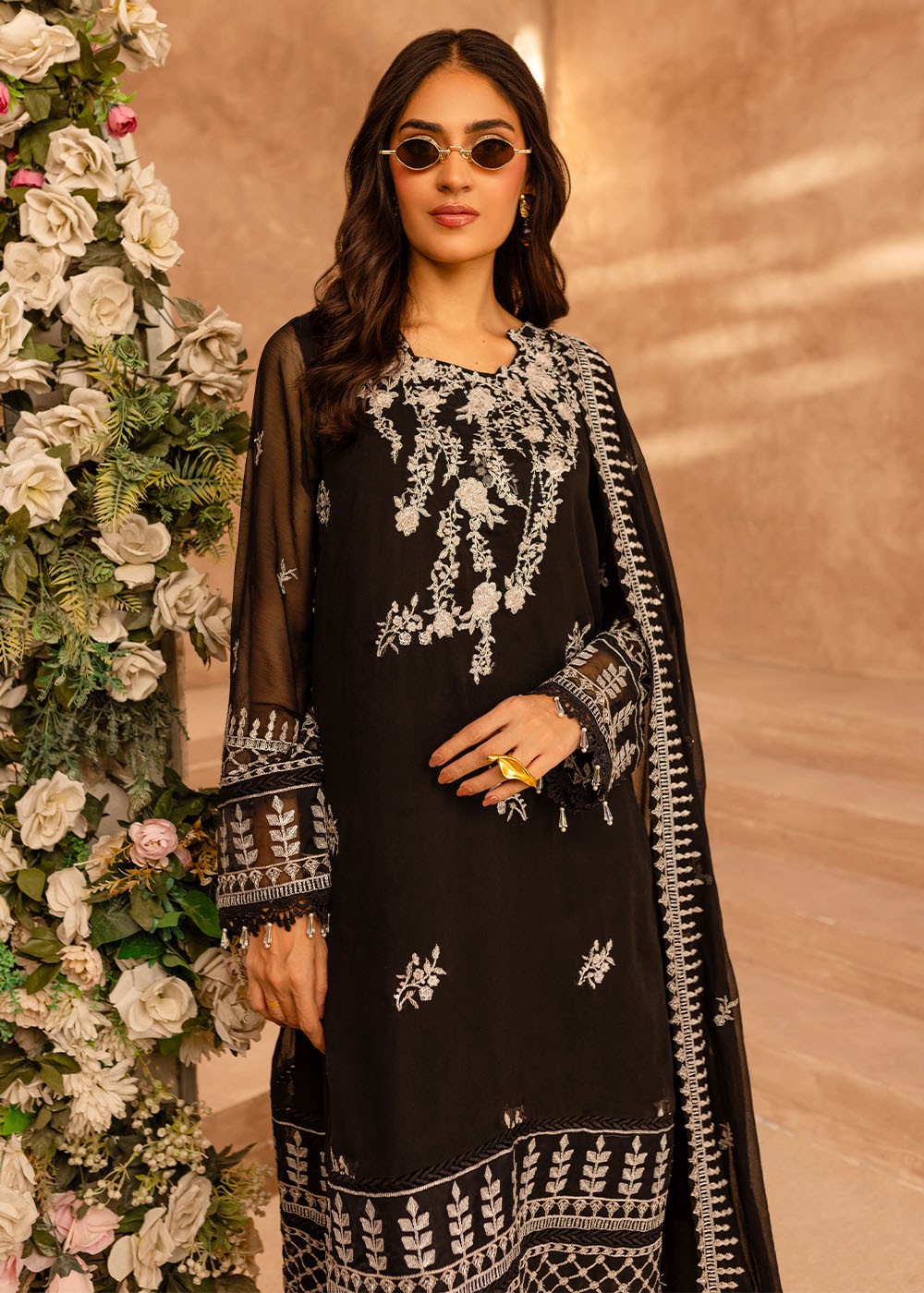 Shireen Lakdawala Embroidered Chiffon Suits Unstitched 3 Piece ST25SL SL-C-V10- Pitch black