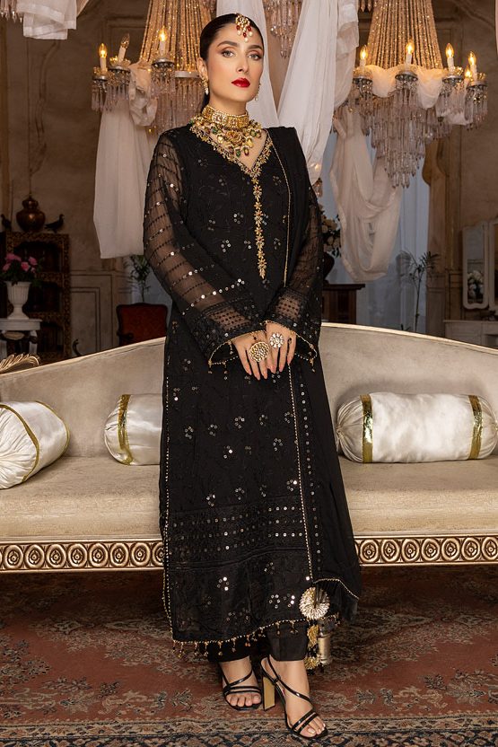 Merakish Luxury Chiffon Embroidered’22 – MERKI-C-V2-D1 – Black Orchid