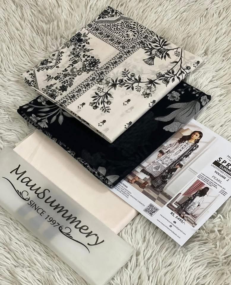 Mausummery Luxury Printed Lawn Unstitched 3 Piece Suit – MUSV2L8 – Pearl – Summer Collection
