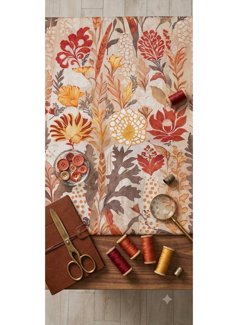 Women Unstitched Fabric for Jalabiya & Kandura – Premium Cotton Terracotta & Amber Floral Arabic Dress Material