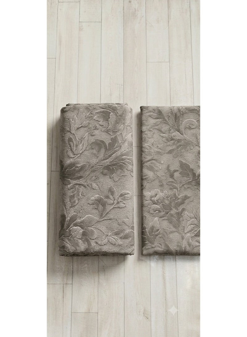 Women Unstitched Fabric for Jalabiya & Kandura – Premium Textured Embossed Taupe Floral Arabic Dress Material