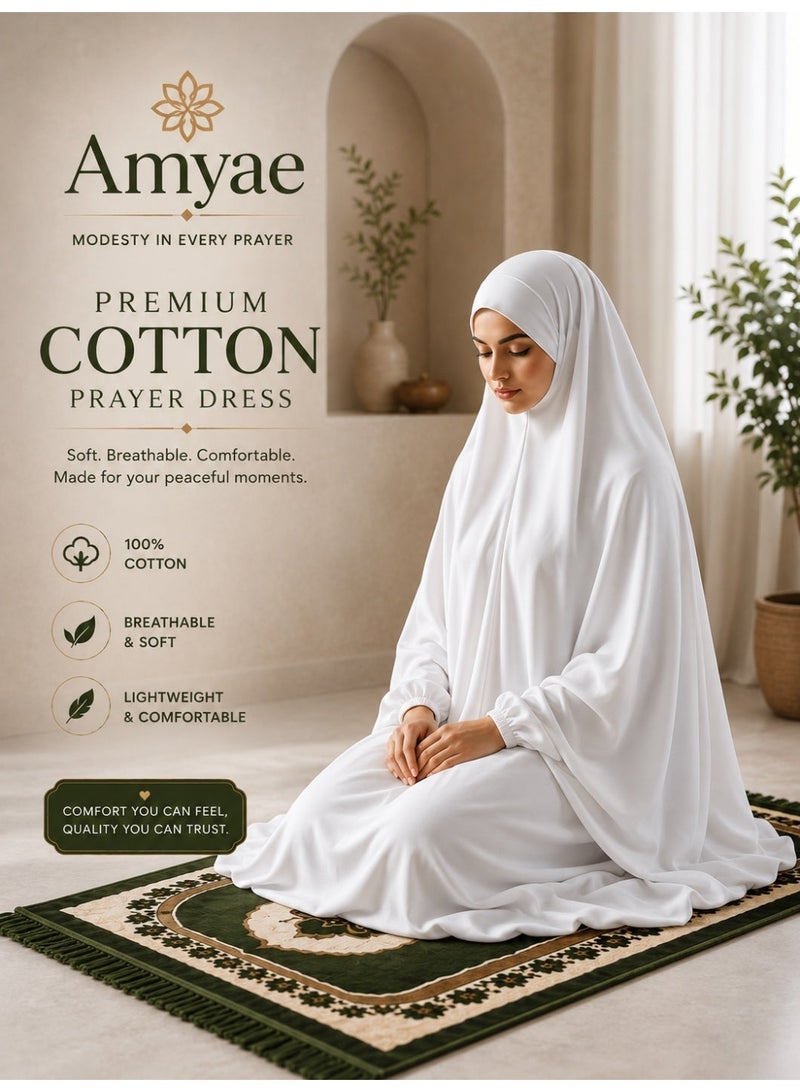One Piece Islamic prayer dress women with long sleeve - Prayer Clothes for Women - Namaz Prayer Dress Abaya For women - Jilbab 1 piece, Umrah essentials for women - Prayer set Salah Dress, Namaz Wear White Color