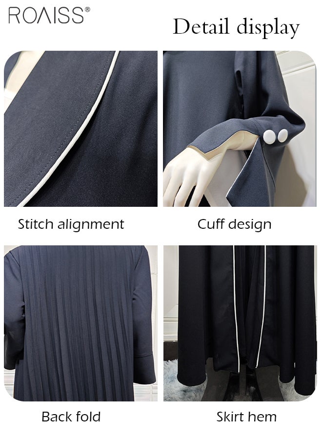 Fashionable Elegant Cardigan Abaya for Women Lapel Long Sleeve Back Pleated Muslim Cardigan Coat Women's Daily Commuting Formal Occasions Long Skirt Coat Black