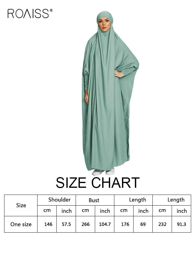 Women One Piece Full Coverage Abaya with Attached Hijab, Solid Loose Batwing Sleeve Muslim Prayer Dress, Soft Flowy Modest Kaftan Robe, ASuitable for Daily