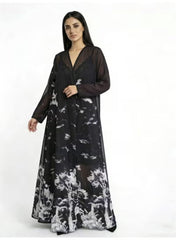 Women's Loose Abaya with Ink Wash Print