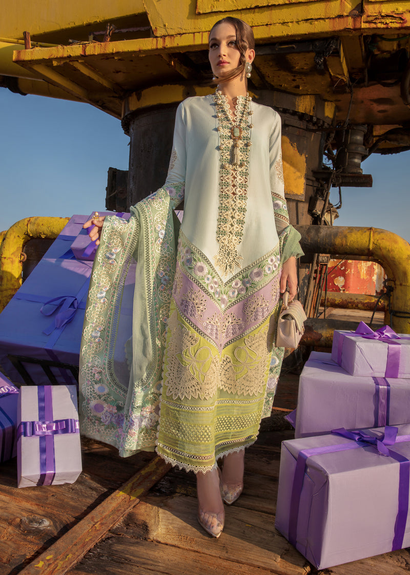 Crimson Luxury Lawn Embroidered Collection - Summery Medley - Aqua-
