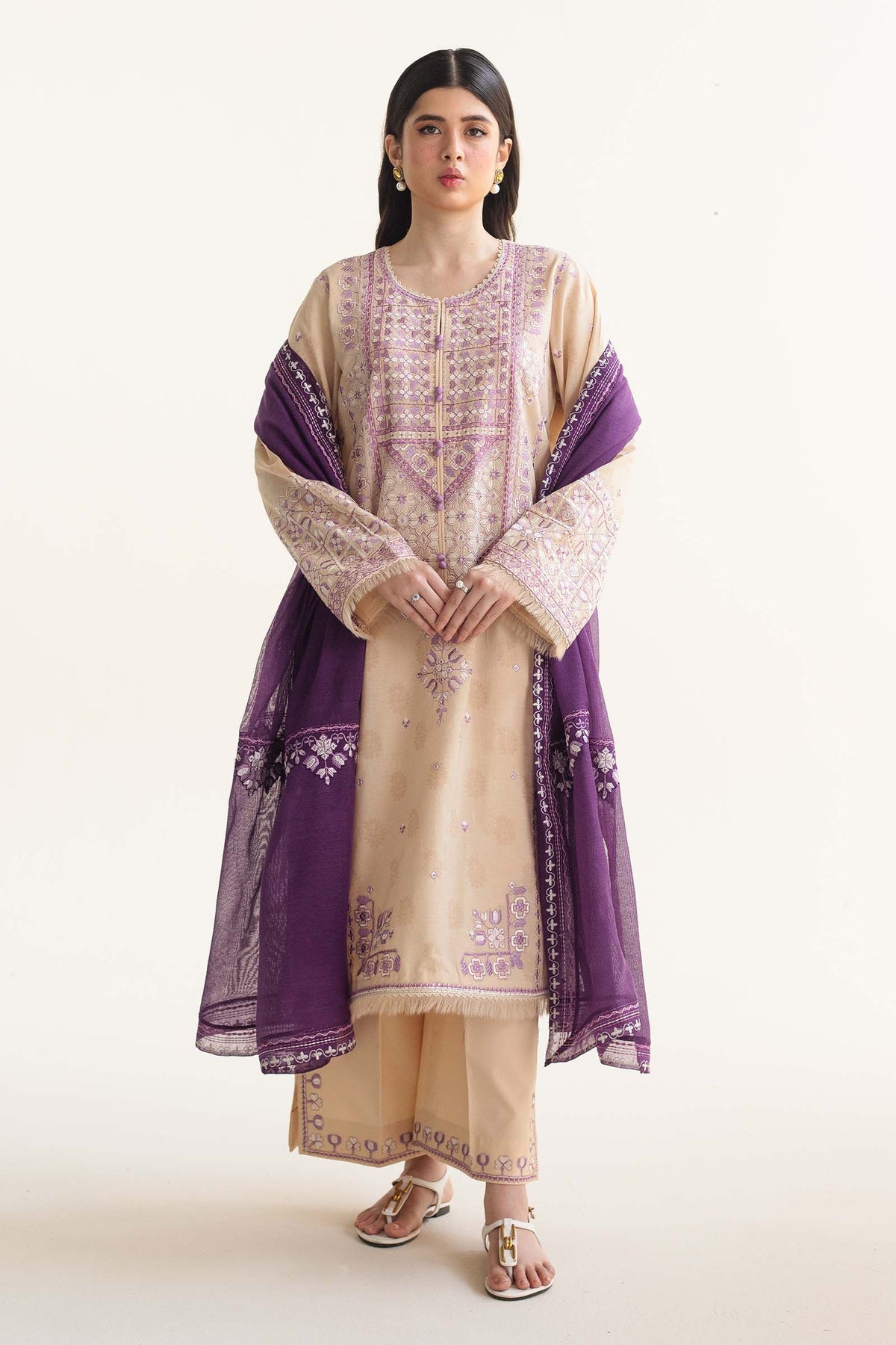 Coco by Zara Shahjahan Embroidered Lawn Suit Unstitched 3 Piece CZS24L2 5B Dinara - Summer Collection-
